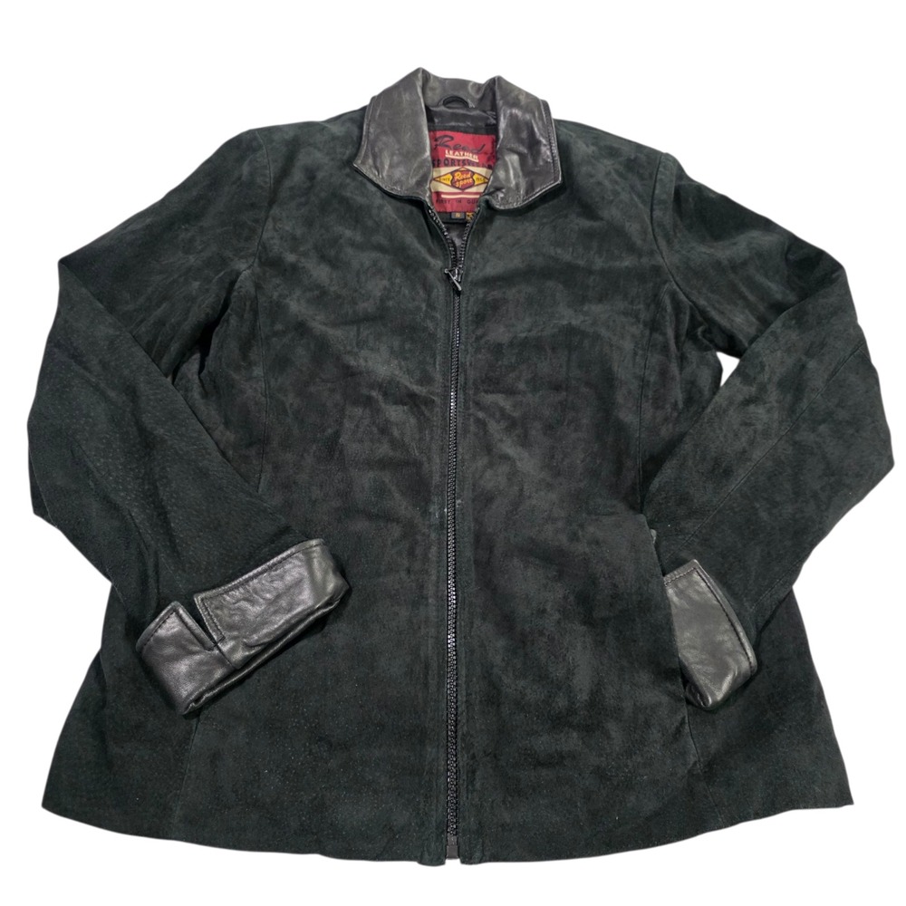 Vintage Reed Leather Suede Jacket Womens Black Small Collared Long Sleeve Luxury